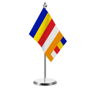 Buddhist Desk Flag With Stainless Steel Base And Pole with 4inchx6inch flag