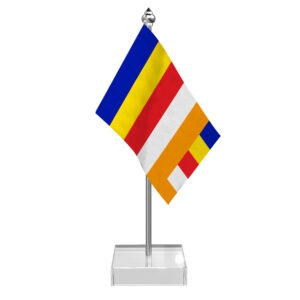 Buddhist Table Desk Miniature Flag With Stainless Steel Pole And Transparent Acrylic Base