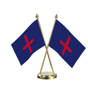 Christian Cross Desk Flag with Brass Base and Pole