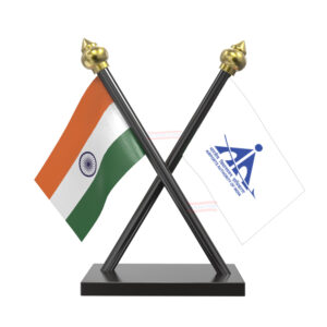 AAI (Airport Authority of India) Flag and India Cross Black Acrylic Car Flag with Black Base and Pole