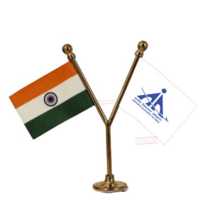 AAI (Airport Authority of India) Flag and India Flag Y-Shaped Car Flag with Gold Base and Pole