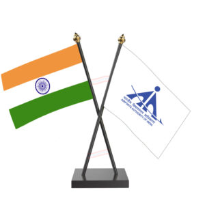 AAI (Airport Authority of India) Cross Desk Flag with Black Acrylic Pole and Base