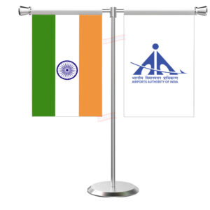 AAI (Airport Authority of India) Flag T-Shaped Table Flag with Stainless Steel Base and Pole