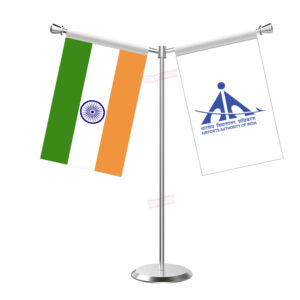 AAI (Airport Authority of India) Y-Shaped Table Flag with Stainless Steel Base and Pole