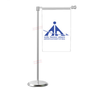 AAI Airport Authority of India Flag with L Shape With Stainless Steel Base & Pole Table Miniature Flag