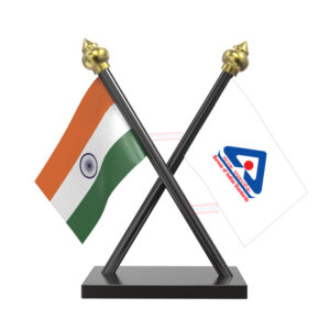 BIS (Bureau of Indian Standards) Flag and India Cross Black Acrylic Car Flag with Black Base and Pole