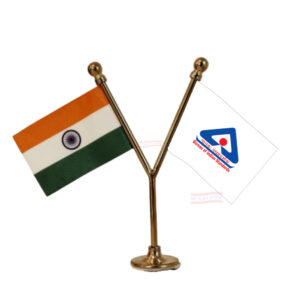 BIS (Bureau of Indian Standards) Flag and India Flag Y-Shaped Car Flag with Gold Base and Pole