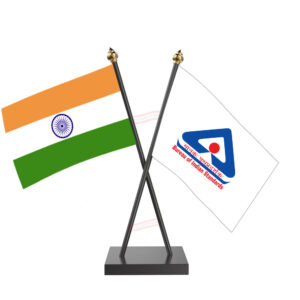 BIS (Bureau of Indian Standards) Cross Desk Flag with Black Acrylic Pole and Base