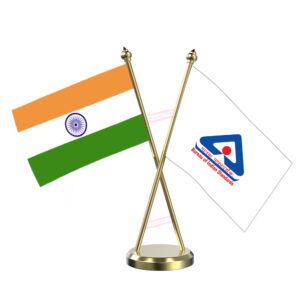 BIS (Bureau of Indian Standards) Cross Desk Flag with Brass Base and Pole
