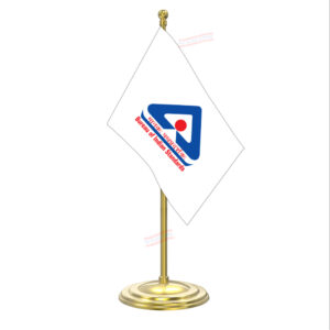 BIS Bureau of Indian Standards Flag with Gold Coated Plastic Pole & Round Base Table Miniature Flag