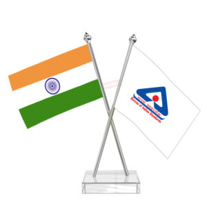 BIS (Bureau of Indian Standards) Cross Desk Flag with Stainless Steel pole and transparent acrylic