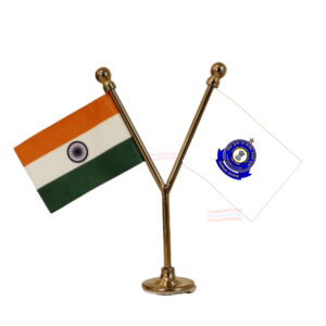 CBIC (Central Board of Indirect Taxes & Customs) and India Flag Y-Shaped Car Flag with Gold Base and Pole
