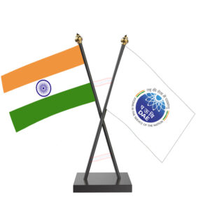 DAE (Department of Atomic Energy) Cross Desk Flag with Black Acrylic Pole and Base