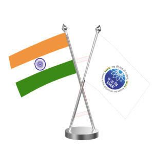 DAE (Department of Atomic Energy) Cross Desk Flag with Stainless Steel Base and Pole