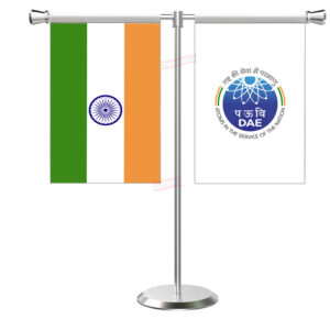 DAE (Department of Atomic Energy) Flag T-Shaped Table Flag with Stainless Steel Base and Pole