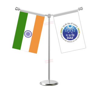 DAE (Department of Atomic Energy) Y-Shaped Table Flag with Stainless Steel Base and Pole