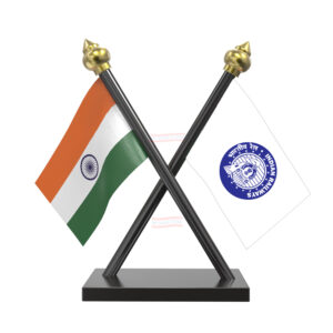 Indian Railways and India Cross Black Acrylic Car Flag with Black Base and Pole