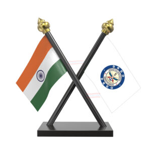 DRDO (Defence Research & Development Organisation) Flag and India Cross Black Acrylic Car Flag with Black Base and Pole