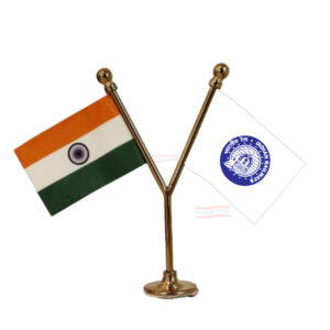 Indian Railways and India Flag Y-Shaped Car Flag with Gold Base and Pole