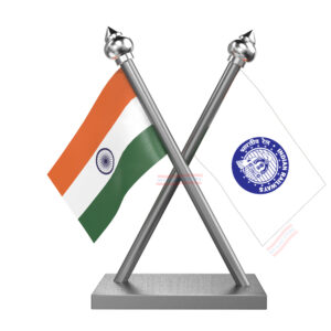 Indian Railways and India Cross Car Flag with Stainless Steel Base and Pole