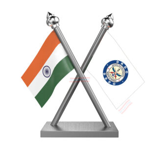 DRDO (Defence Research & Development Organisation) and India Cross Car Flag with Stainless Steel Base and Pole