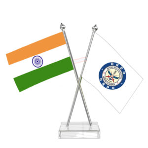 DRDO (Defence Research & Development Organisation) Cross Desk Flag with Stainless Steel pole and transparent acrylic