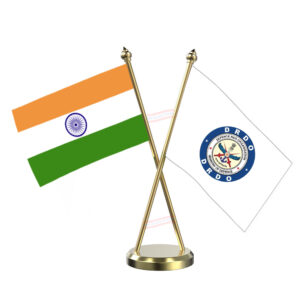 DRDO (Defence Research & Development Organisation) Cross Desk Flag with Brass Base and Pole