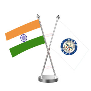 DRDO (Defence Research & Development Organisation) Cross Desk Flag with Stainless Steel Base and Pole