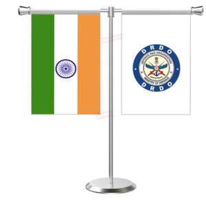 DRDO (Defence Research & Development Organisation) Flag T-Shaped Table Flag with Stainless Steel Base and Pole