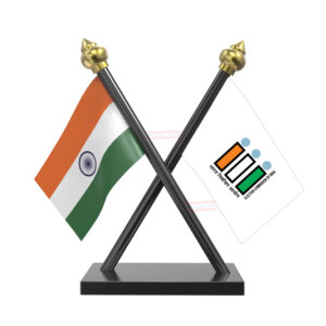 ECI (Election Commission of India) and India Cross Black Acrylic Car Flag with Black Base and Pole