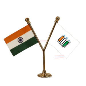 ECI (Election Commission of India) and India Flag Y-Shaped Car Flag with Gold Base and Pole