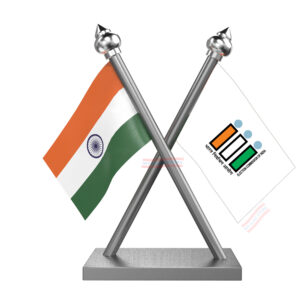 ECI (Election Commission of India) and India Cross Car Flag with Stainless Steel Base and Pole