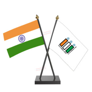 ECI (Election Commission of India) Cross Desk Flag with Black Acrylic Pole and Base