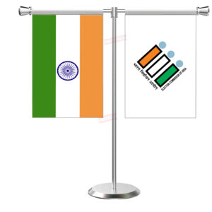 ECI (Election Commission of India) Flag T-Shaped Table Flag with Stainless Steel Base and Pole