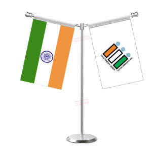 ECI (Election Commission of India) Y-Shaped Table Flag with Stainless Steel Base and Pole