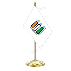 ECI Election Commission of India Flag with Gold Coated Plastic Pole & Round Base Table Flag