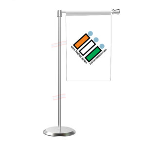 ECI Election Commission of India Flag with L Shape With Stainless Steel Base & Pole Table Miniature Flag