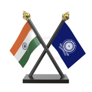 IAS (Indian Administrative Service) and India Cross Black Acrylic Car Flag with Black Base and Pole