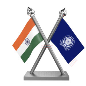 IAS (Indian Administrative Service) and India Cross Car Flag with Stainless Steel Base and Pole