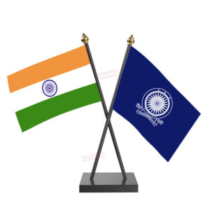 IAS (Indian Administrative Service) Cross Desk Flag with Black Acrylic Pole and Base