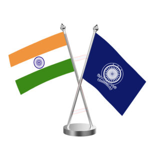 IAS (Indian Administrative Service) Cross Desk Flag with Stainless Steel Base and Pole