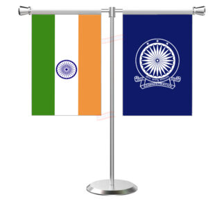 IAS (Indian Administrative Service) Flag T-Shaped Table Flag with Stainless Steel Base and Pole