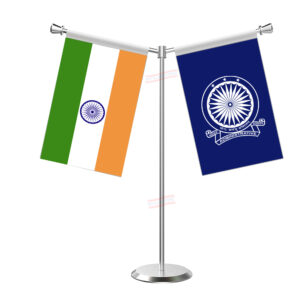 IAS (Indian Administrative Service) Y-Shaped Table Flag with Stainless Steel Base and Pole