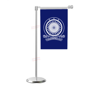 IAS Indian Administrative Service Flag with L Shape With Stainless Steel Base & Pole Table Miniature Flag