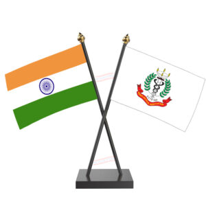 IMA (Indian Medical Association) Cross Desk Flag with Black Acrylic Pole and Base