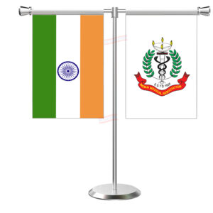 IMA (Indian Medical Association) Flag T-Shaped Table Flag with Stainless Steel Base and Pole