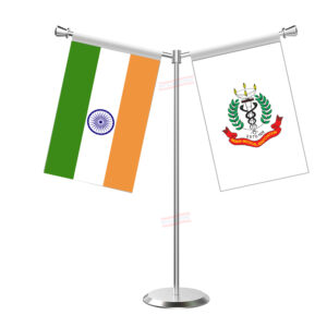 IMA Indian Medical Association Y-Shaped Table Flag with Stainless Steel Base and Pole