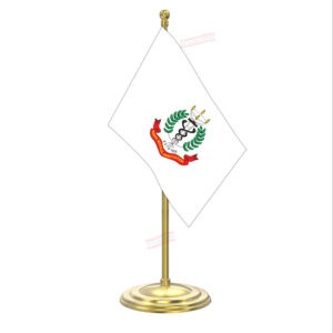 IMA Indian Medical Association Flag with Gold Coated Plastic Pole & Round Base Table Flag