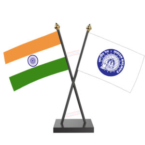 Indian Railways Cross Desk Flag with Black Acrylic Pole and Base
