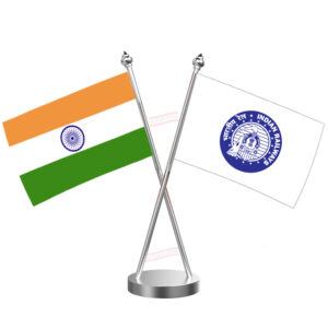 Indian Railways Cross Desk Flag with Stainless Steel Base and Pole